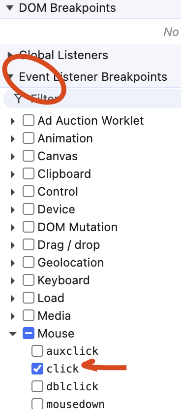 dev Tool Break on Listener