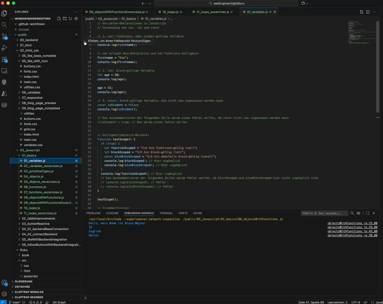 Vs Code Debug der Erklär Files