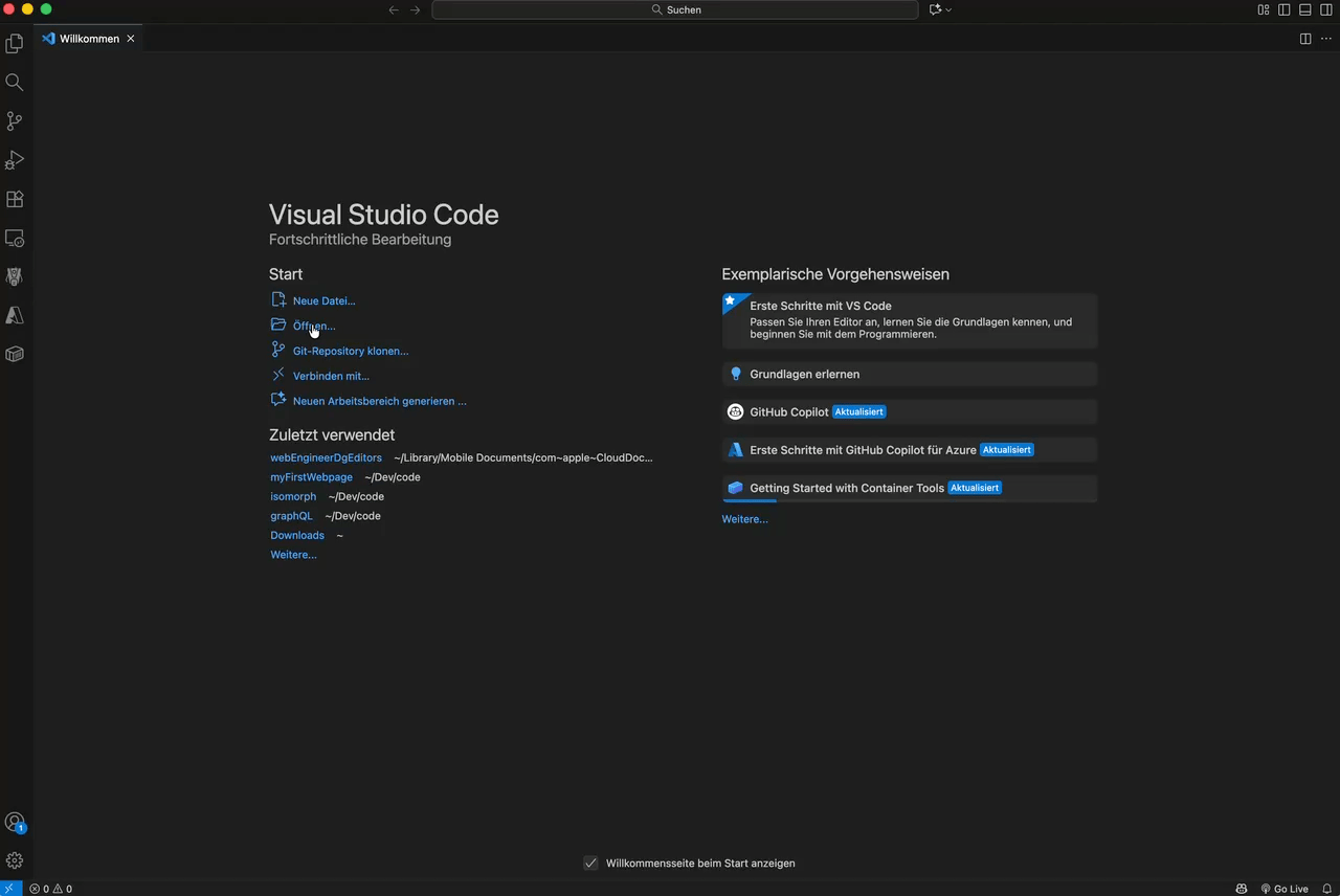 VS Code folder öffnen